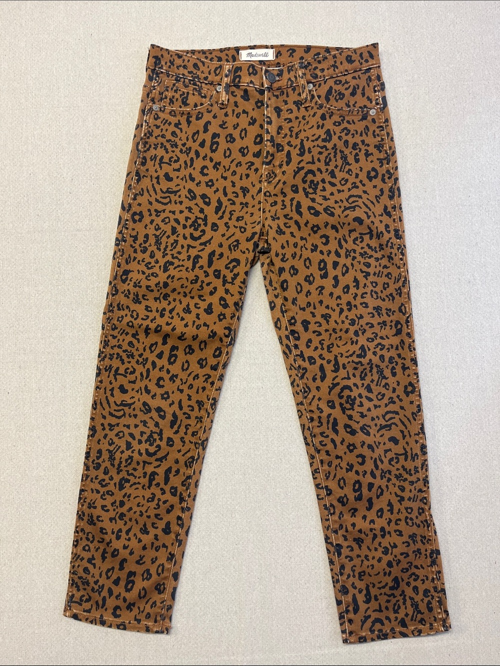 Madewell Stovepipe Jeans 28 Brown Leopard Print High Rise Straight Leg